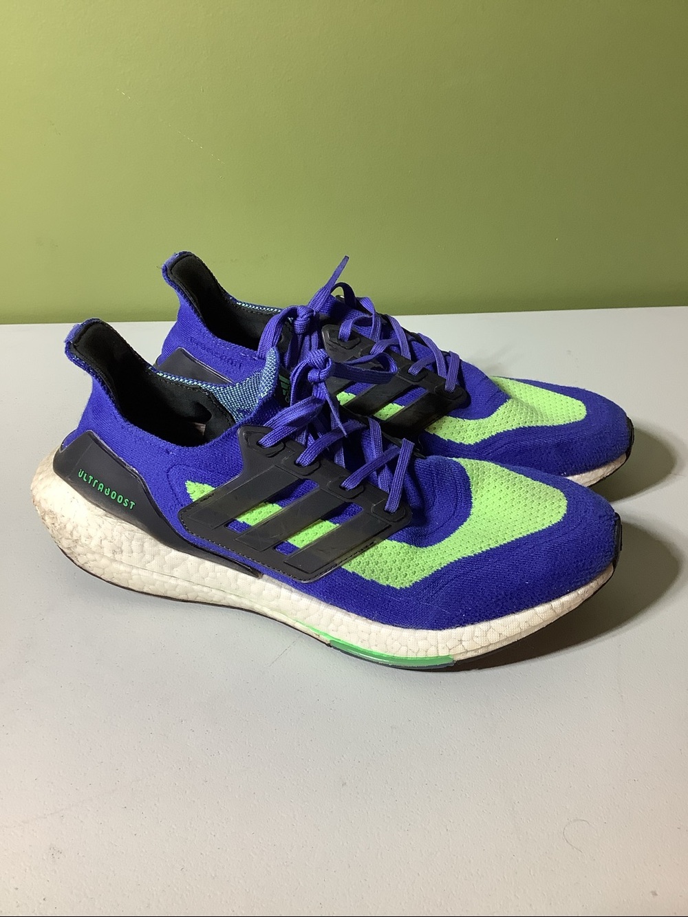 Adidas Ultraboost royal blue and lime, size 11